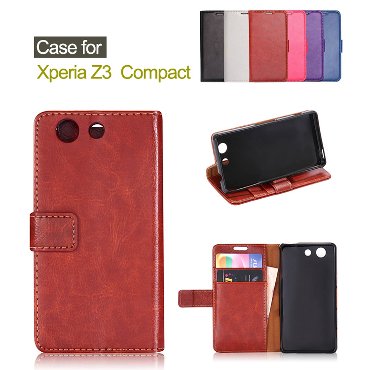 Xperia Z3 Compact 手帳型ケースレザー ヴィンテージ風 ウォレット